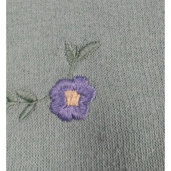Vintage Bolo Spirit Sweatshirt flower hearts Embroidered Sz L Mint Green Women - Picture 10 of 12